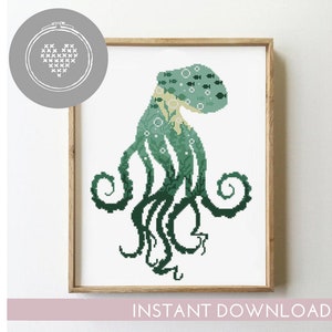 Octopus counted cross stitch pattern ocean animal fish silhouette nature easy design nursery - Cross Stitch Pattern (Digital Format - PDF)