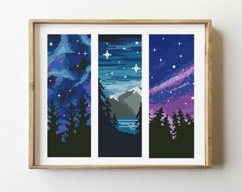 Bookmarks set counted cross stitch pattern landscape mountains easy modern - Cross Stitch Pattern (Digital Format - PDF)