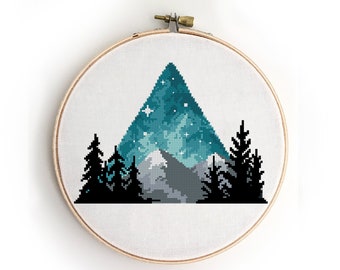 Triangle Landscape Cross Stitch Pattern: Mountain Forest (PDF)