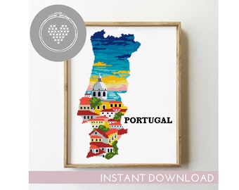 Portugal Landscape Cross Stitch Pattern: Lisbon Travel Scene (PDF)
