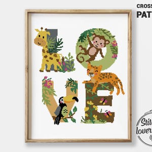 Padrão de ponto cruz "Amor da Selva" em PDF | Gráfico de amostra Nature Baby | Bordado DIY moderno