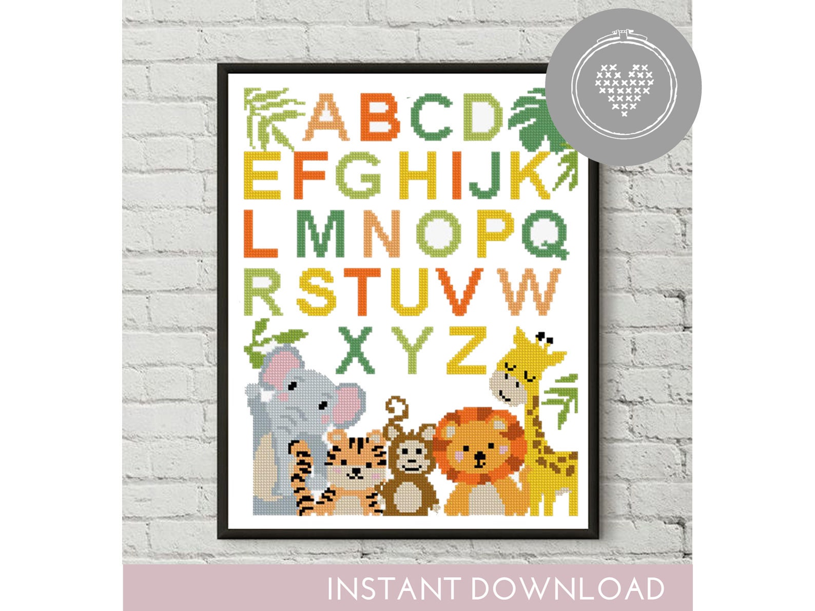 Nursery alphabet jungle animals counted cross stitch pattern Etsy