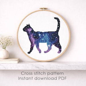 Galaxy Cat Cross Stitch Pattern PDF, Cosmic Cat Embroidery Design, Space Cat Cross Stitch, Celestial Animal Pattern, Instant Download image 10
