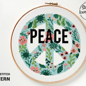 Vrede kruissteekpatroon geteld grafiek woondecoratie DIY modern eenvoudig - kruissteekpatroon (digitaal formaat - pdf)