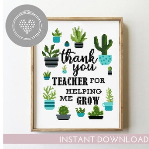 Bedankt leraar geteld kruissteekpatroon cactus grappig citaat eenvoudig ontwerp grafiek planten - kruissteekpatroon (digitaal formaat - pdf)