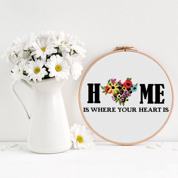Home is where the heart is cross stitch pattern floral xstitch | Etsy