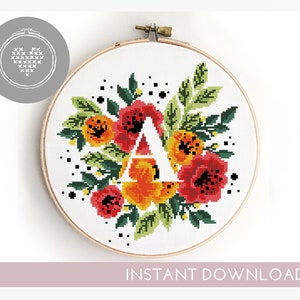 Letter A geteld kruissteekpatroon modern doe-het-zelf-kaart xstitch monogram - kruissteekpatroon (digitaal formaat - pdf)