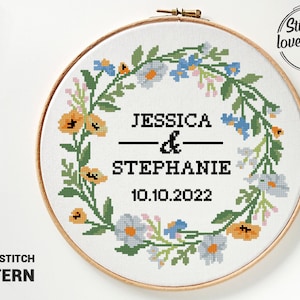 PDF-bestand kruissteekpatroon wilde bloemen | Huwelijkscadeau DIY-borduurwerk | Eenvoudige moderne bloemen xstitch | Grafiek met getelde natuur