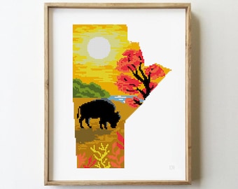 Manitoba Silhouette Cross Stitch Pattern: Canada Embroidery (PDF)