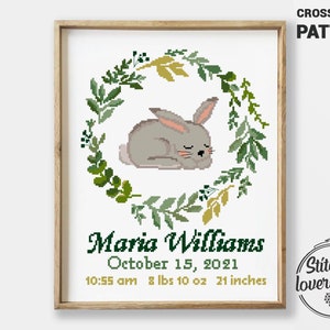 Patrón de punto de cruz de animal durmiendo / Muestrario de anuncio de nacimiento / Gráfico de punto de cruz moderno y fácil de hacer / PDF para guardería