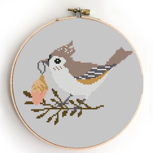 Kerstvogel geteld kruissteekpatroon boom schattige kleine vakanties rode bessen eenvoudige kaart - kruissteekpatroon (digitaal formaat - pdf)