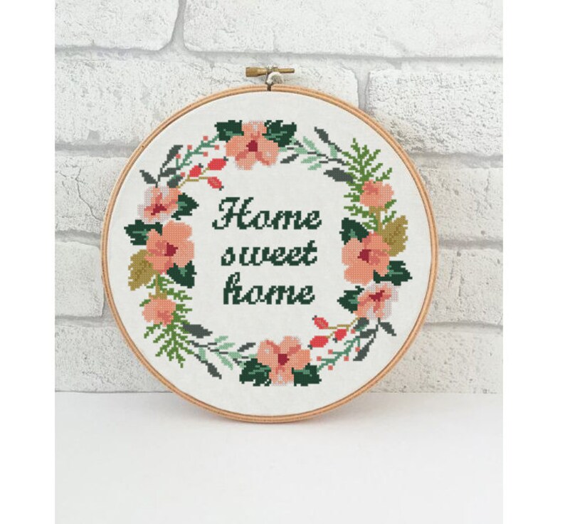 Home sweet home counted cross stitch pattern floral flowers Etsy.de