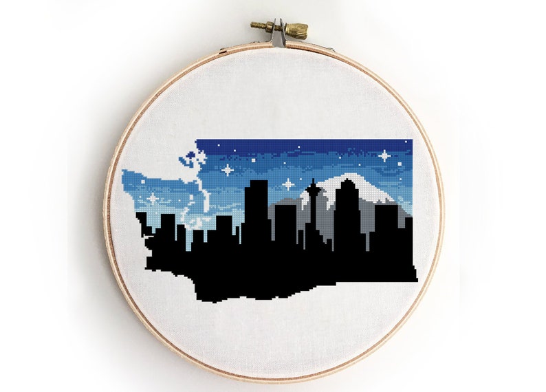 Seattle Counted Cross Stitch Pattern Washington Night Etsy