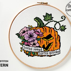 Bloemen pompoen kruissteekpatroon Halloween telpatroon moderne xstitch natuur DIY - kruissteekpatroon (digitaal formaat - pdf)