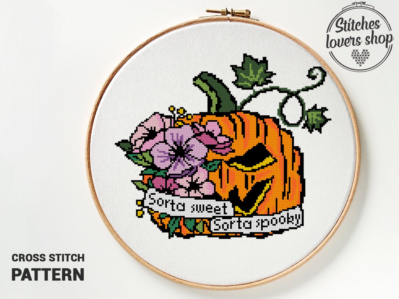 Padrão de ponto cruz de abóbora floral: faça você mesmo com a natureza do Halloween (PDF)