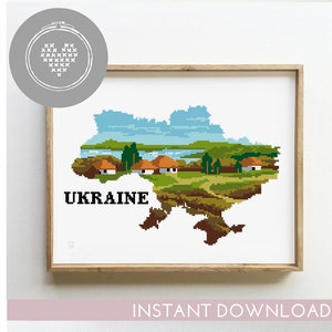 Ukraine cross stitch pattern count landscape nature xstitch DIY chart silhouette cross stitch Cross Stitch Pattern Digital Format PDF image 1