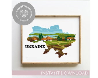 Ukraine cross stitch pattern count landscape nature xstitch DIY chart silhouette cross stitch - Cross Stitch Pattern (Digital Format - PDF)