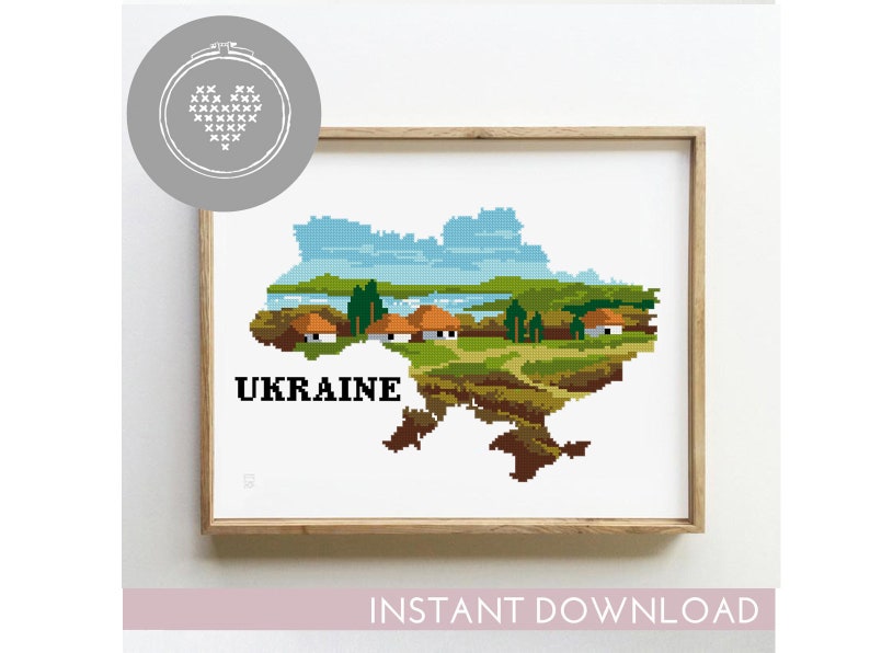 Ukraine cross stitch pattern count landscape nature xstitch DIY chart silhouette cross stitch Cross Stitch Pattern Digital Format PDF image 1