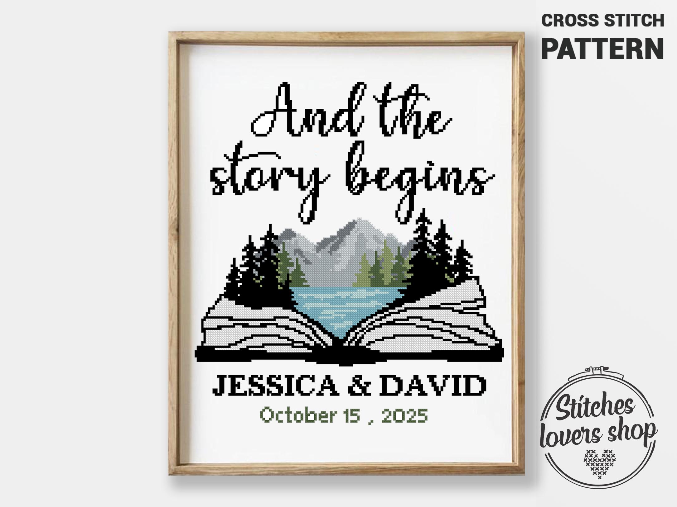 Rustic Wedding Cross Stitch Pattern: Mountain Forest Couple Gift (PDF)