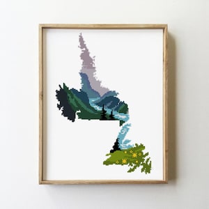 Punto de cruz de Terranova y Labrador / Silueta de la provincia de Canadá / Bordado DIY moderno / Gráfico de punto de cruz contado en PDF