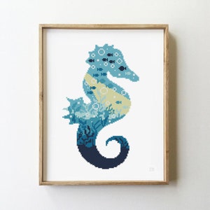 Zeepaard geteld kruissteekpatroon zee oceaan dier vis silhouet xstitch grafiek symbolen - kruissteekpatroon (digitaal formaat - pdf)