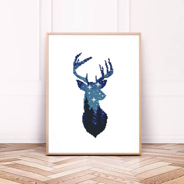 Deer cross stitch pattern counted modern xstitch easy design DIY chart - Cross Stitch Pattern (Digital Format - PDF)