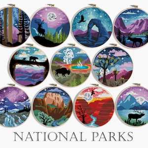 Nationalparks Kreuzstichmuster Set | 11 USA Parks | Joshua Tree | Rocky Mountains | Bögen | Moderne Landschaft Xstitch | PDF-Bundle