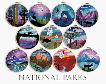 National Parks Cross Stitch Patterns Bundle, Modern Landscape Embroidery PDF, Mountain & Wilderness Nature Hoop Art Set