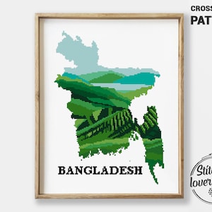 Bangladesh aantal kruissteekpatronen landschap natuur xstitch DIY-kaart silhouet - kruissteekpatroon (digitaal formaat - pdf)