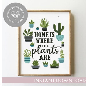 Thuis is waar de planten worden geteld kruissteekpatroon cactus grappig citaat eenvoudig ontwerpschema - kruissteekpatroon (digitaal formaat - pdf)