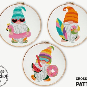 Set van 3 kabouters kruissteekpatronen geteld xstitch moderne kaart DIY - kruissteekpatroon (digitaal formaat - pdf)