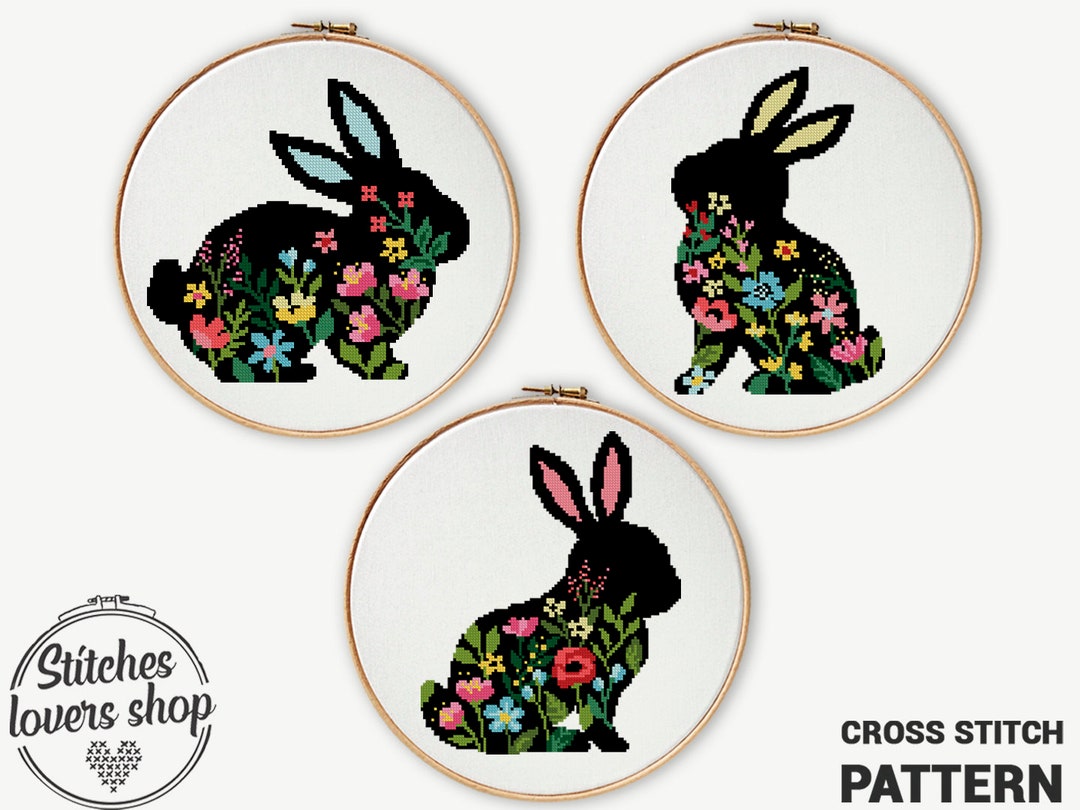 Easter Bunny Cross Stitch Pattern Set: Floral Rabbit (PDF) - Etsy