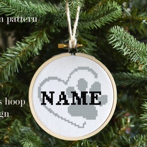 Personalized Cross Stitch Pattern | Custom Dog Cat Name Ornament | DIY Modern Animal Embroidery PDF