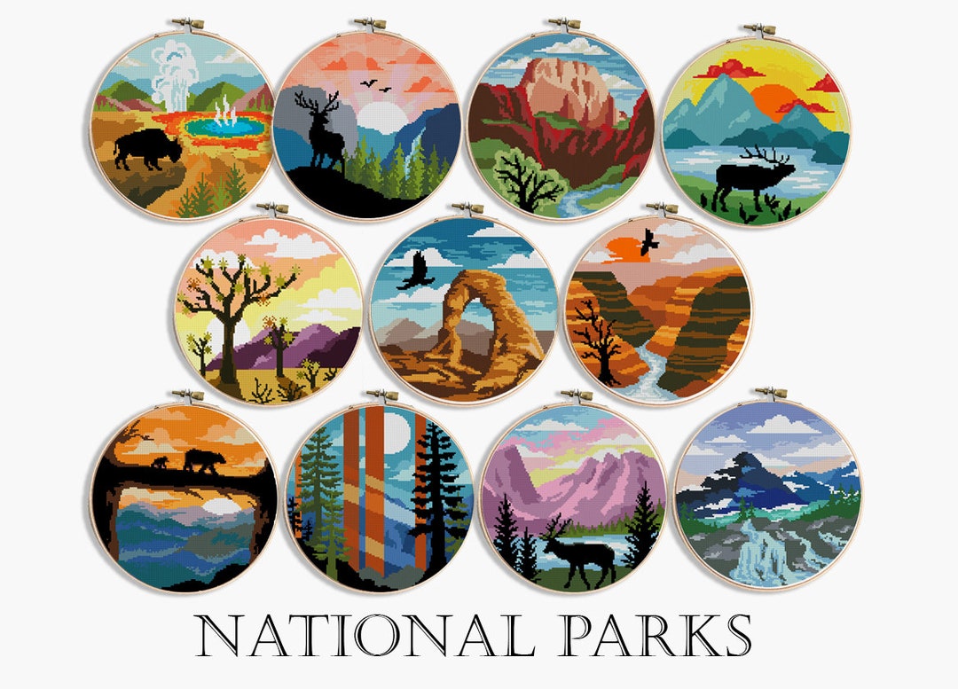Set of 11 National Parks Counted Cross Stitch Patterns Rocky Mountains