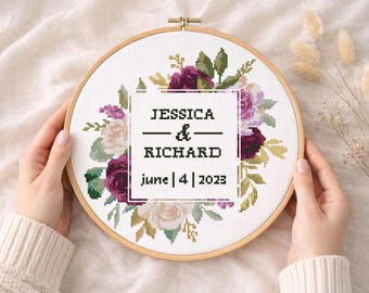 Marsala Floral Wedding Cross Stitch Pattern: Peony Sampler (PDF)