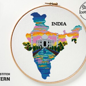 India cross stitch pattern modern chart easy DIY counted xstitch design Cross Stitch Pattern Digital Format PDF image 2