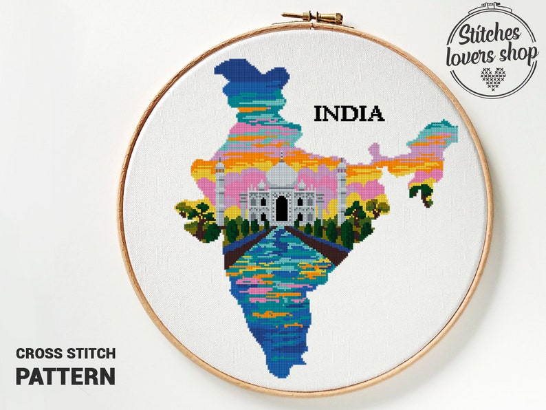 India cross stitch pattern modern chart easy DIY counted xstitch design Cross Stitch Pattern Digital Format PDF image 2