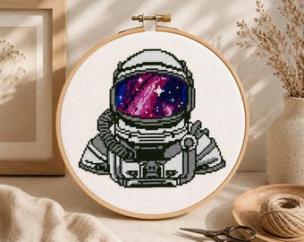 Astronaut Cross Stitch Pattern, Galaxy Space Embroidery PDF, Modern Astronaut Hoop Art, Cosmic Cross Stitch Chart, Space Lover Gift