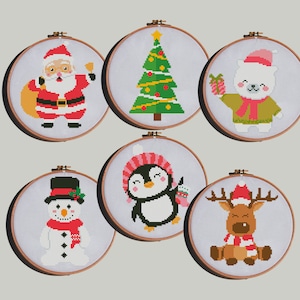 Christmas cross stitch pattern set Merry Santa Claus Reindeer tree deer penguin snowman bear - Cross Stitch Pattern (Digital Format - PDF)