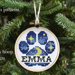 Personalized Pet Cross Stitch Pattern PDF | Dog Cat Name Ornament | Christmas Animal Decoration | Modern Custom DIY Xstitch