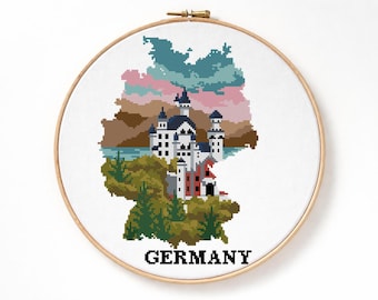 Germany Landscape Cross Stitch Pattern | Castle Silhouette Embroidery Chart (PDF Download)
