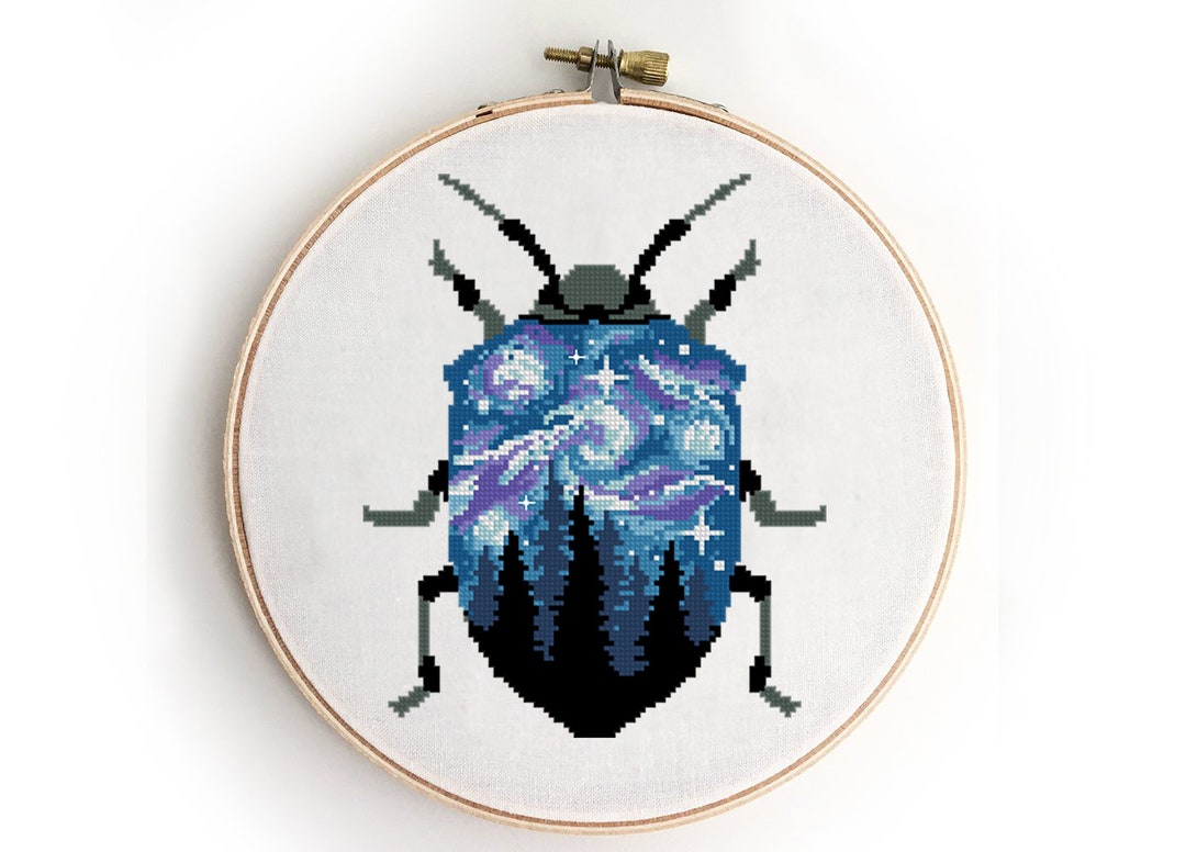 Beetle Cross Stitch Pattern PDF | Forest Landscape Inside Insect ...