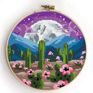 Cactus landscape cross stitch pattern xstitch DIY mountains cross stitch xstitch nature chart - Cross Stitch Pattern (Digital Format - PDF)