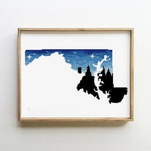 Maryland State Cross Stitch Pattern | Annapolis Skyline Silhouette | USA Modern Xstitch | Nature Scene | PDF Embroidery Pattern