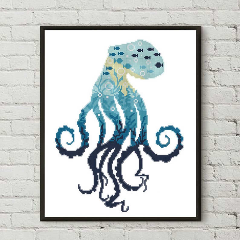 Octopus Counted Cross Stitch Pattern Sea Ocean Animal Fish Etsy