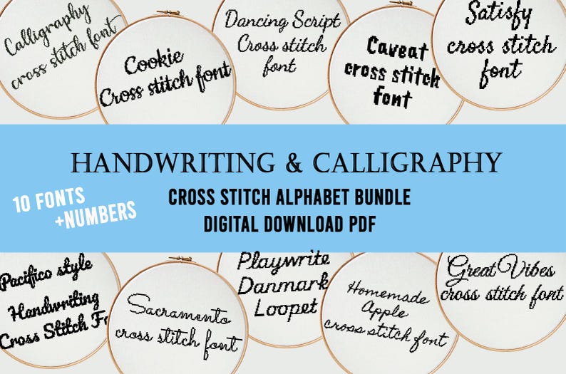 Cross Stitch Font Bundle: 10 Calligraphy Alphabet Patterns (PDF) - Etsy