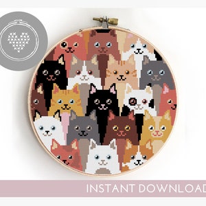 Funny cats cross stitch pattern animal easy xstitch DIY chart easy instant download count - Cross Stitch Pattern (Digital Format - PDF)