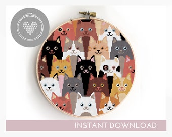 Funny cats cross stitch pattern animal easy xstitch DIY chart easy instant download count - Cross Stitch Pattern (Digital Format - PDF)
