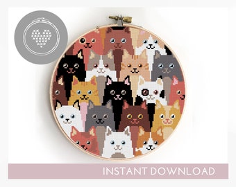 Funny Cats Cross Stitch Pattern | Easy Beginner Xstitch (PDF)