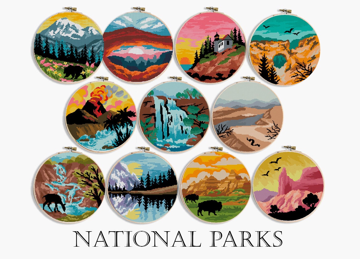 Set of 11 National Parks Counted Cross Stitch Patterns Olympic Etsy